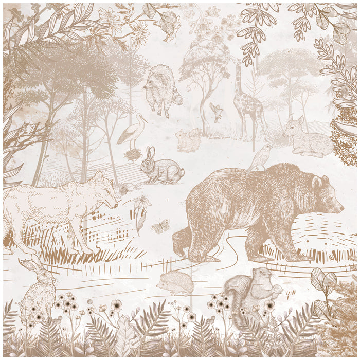 Forest Animals Wallpaper- Beige Color