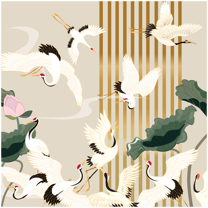 Japanese Crane With Lotus Wallpaper
