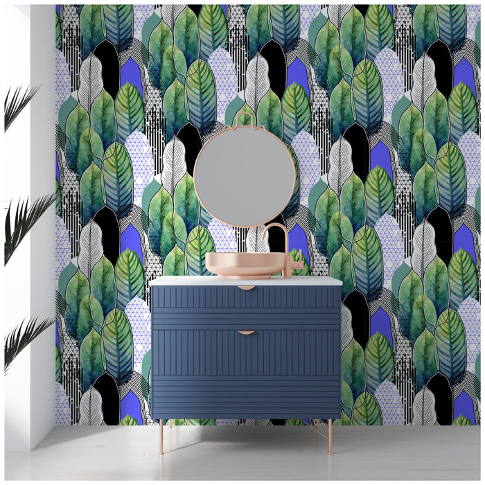 Palm Green Blue Leaf Wallpaper