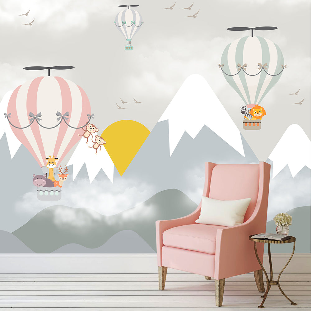 Animals flying in Mountains Theme Wallpaper