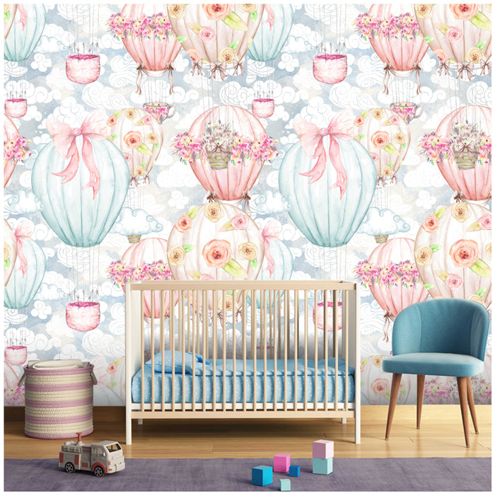 Watercolor Hot Air Balloon Pattern Wallpaper
