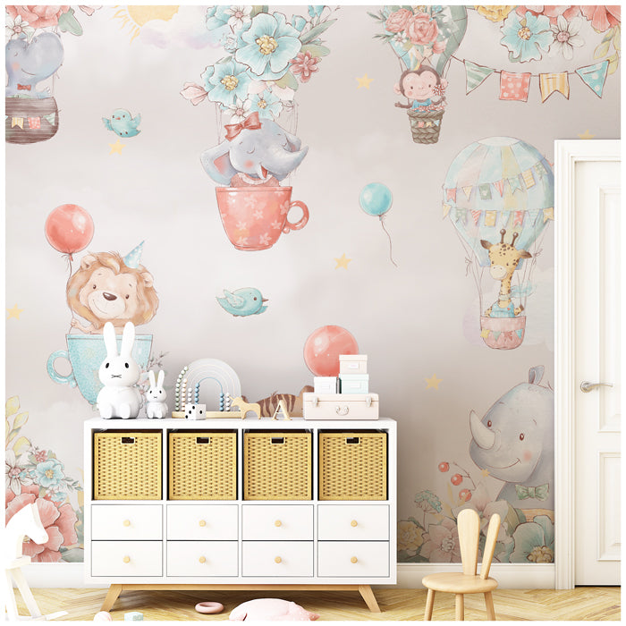 Animal With Balloons Theme Wallpaper