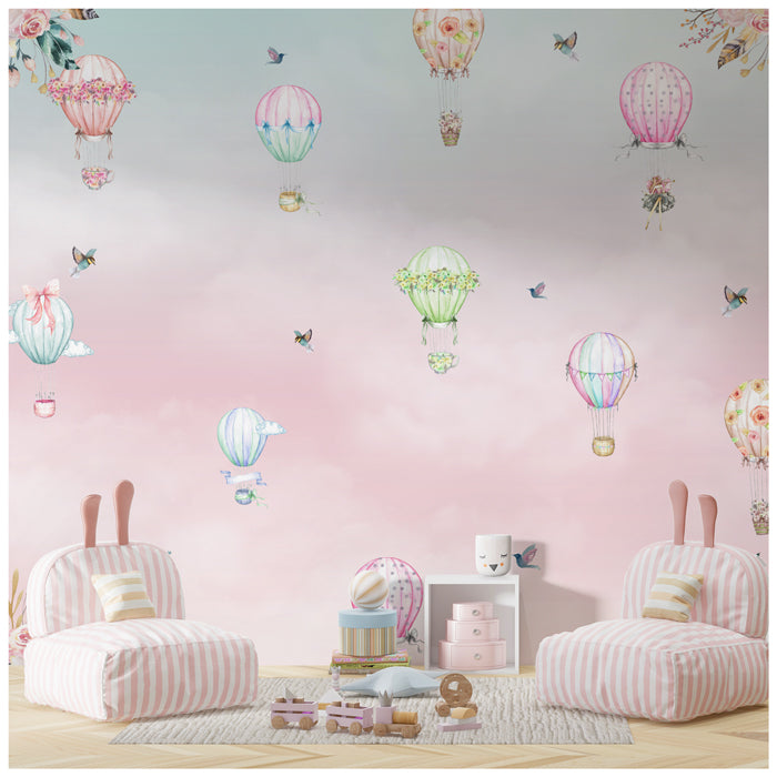 Flying Hot Air Balloon Wallpaper For Kids Room