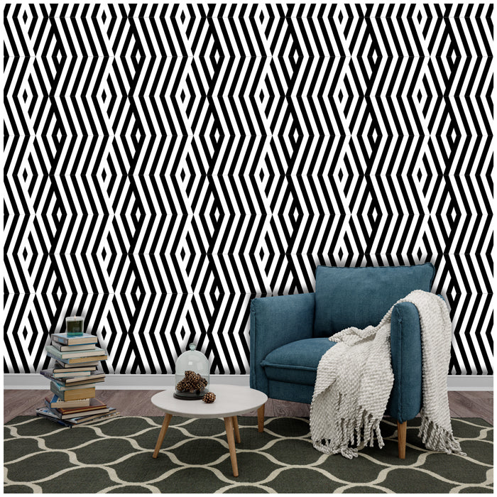 Black White Wave Pattern Wallpaper