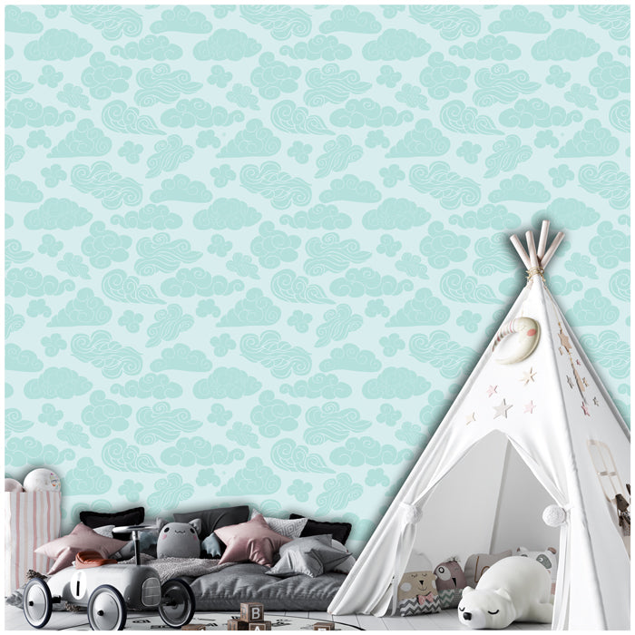 Pastel Blue Cloud Pattern Wallpaper