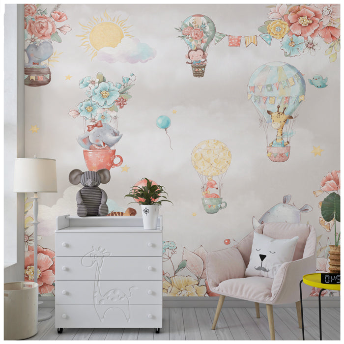 Tropical Animals in Balloon Theme Wallpaper