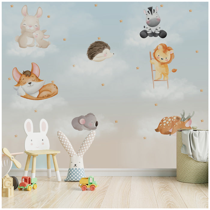 Sleepy Animal On Clouds Theme Wallpaper