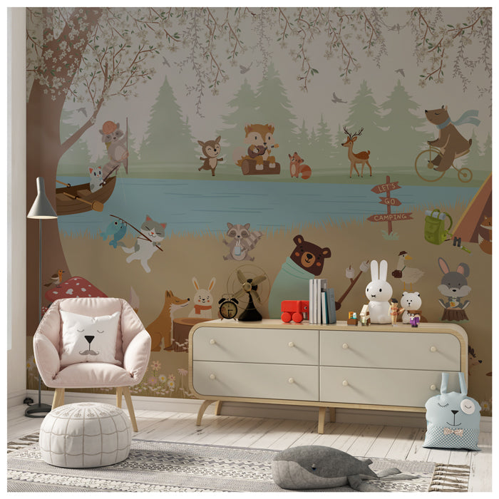 Camping Animal Theme Wallpaper