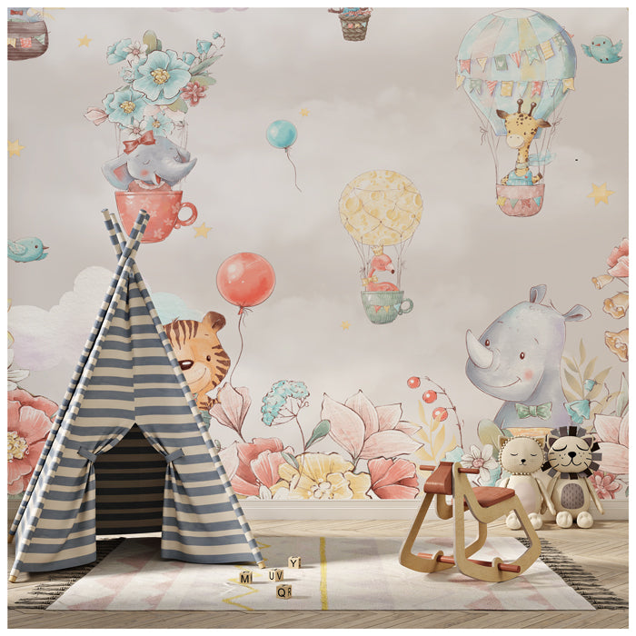 Tropical Animals in Balloon Theme Wallpaper
