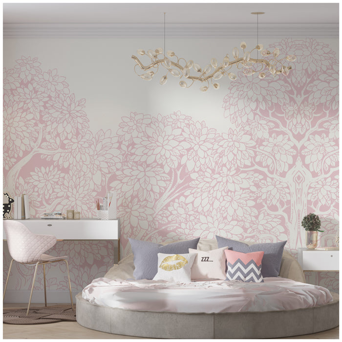 Forest Bellewood Tree Wallpaper - Dusty Pink