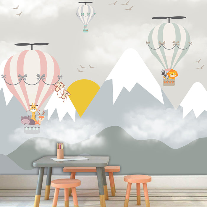 Animals flying in Mountains Theme Wallpaper