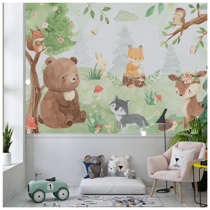 Woodland Animals Decor Wallpaper