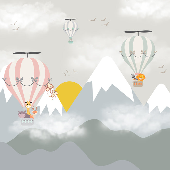 Animals flying in Mountains Theme Wallpaper