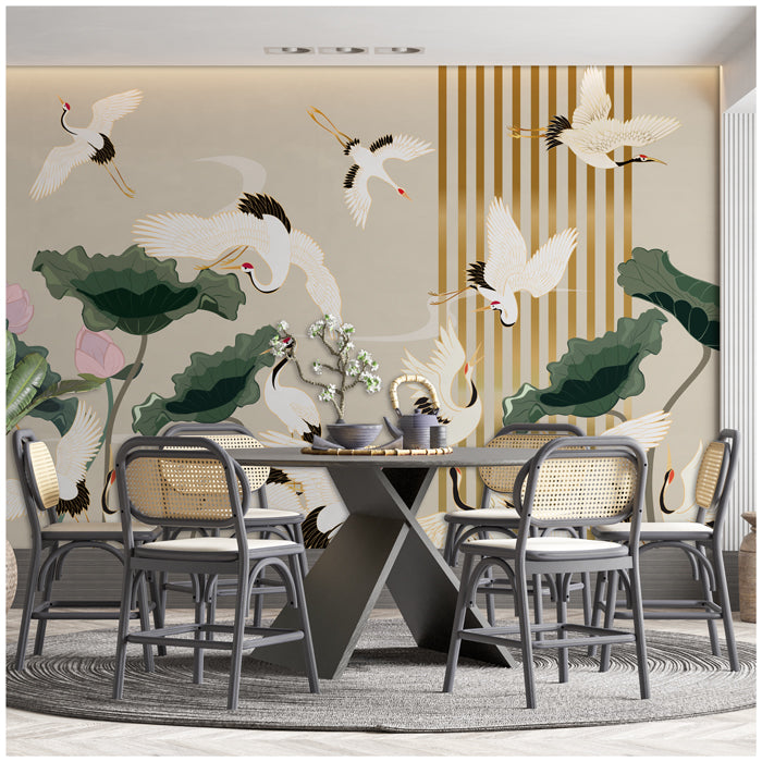 Japanese Crane With Lotus Wallpaper