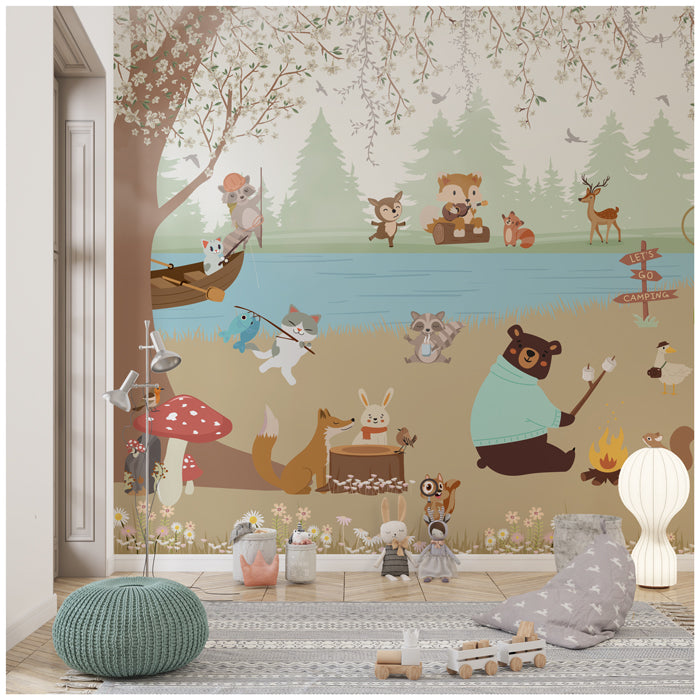 Camping Animal Theme Wallpaper
