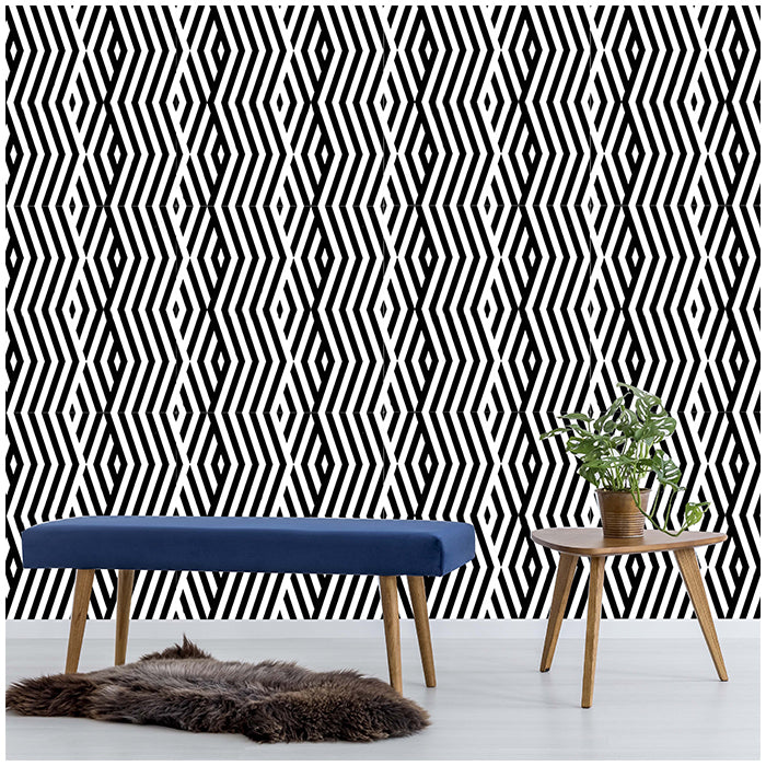 Black White Wave Pattern Wallpaper