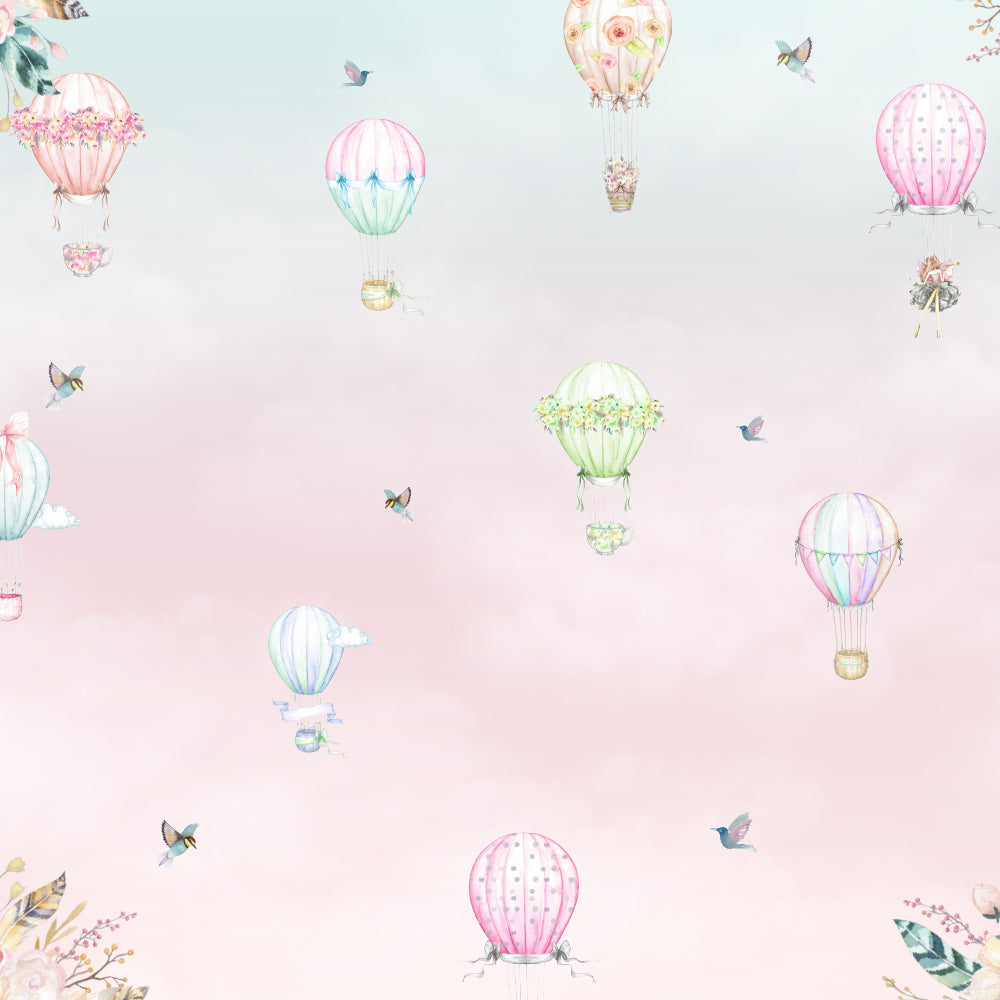 Flying Hot Air Balloon Wallpaper For Kids Room