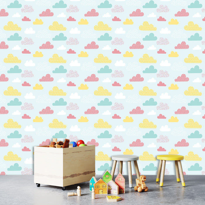 Bright Pastel Cloud Pattern Wallpaper
