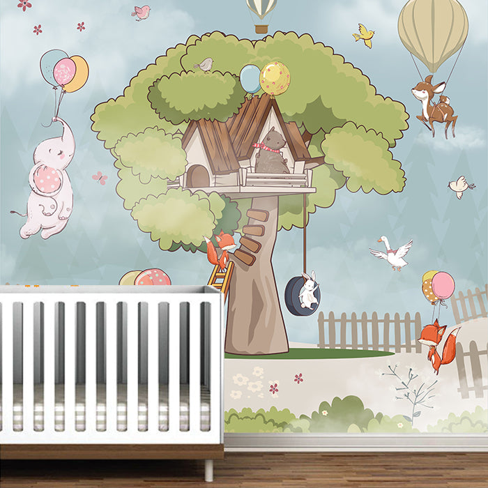 Animal At Tree House Wallpaper