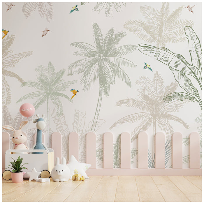 Sepia Tropical Tree Theme Wallpaper For Wall