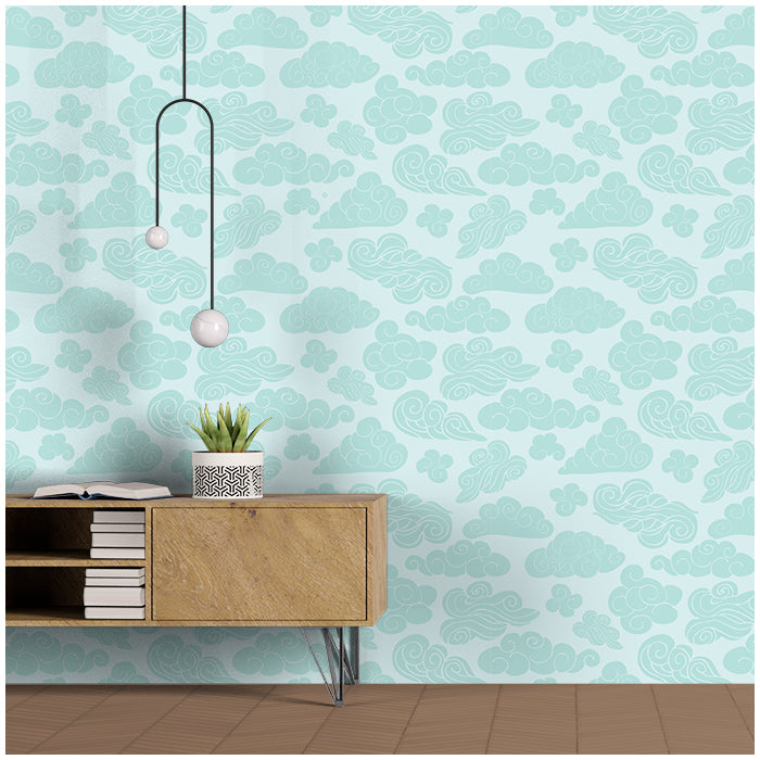 Pastel Blue Cloud Pattern Wallpaper