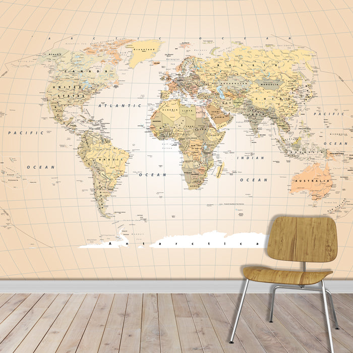 Beige Sepia World Map Wallpaper