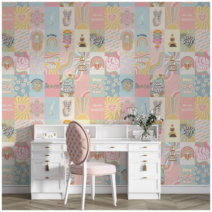 70s Retro Collage Wallpaper For Wall