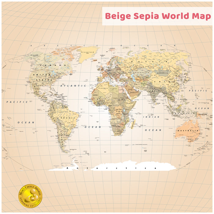 Beige Sepia World Map Wallpaper