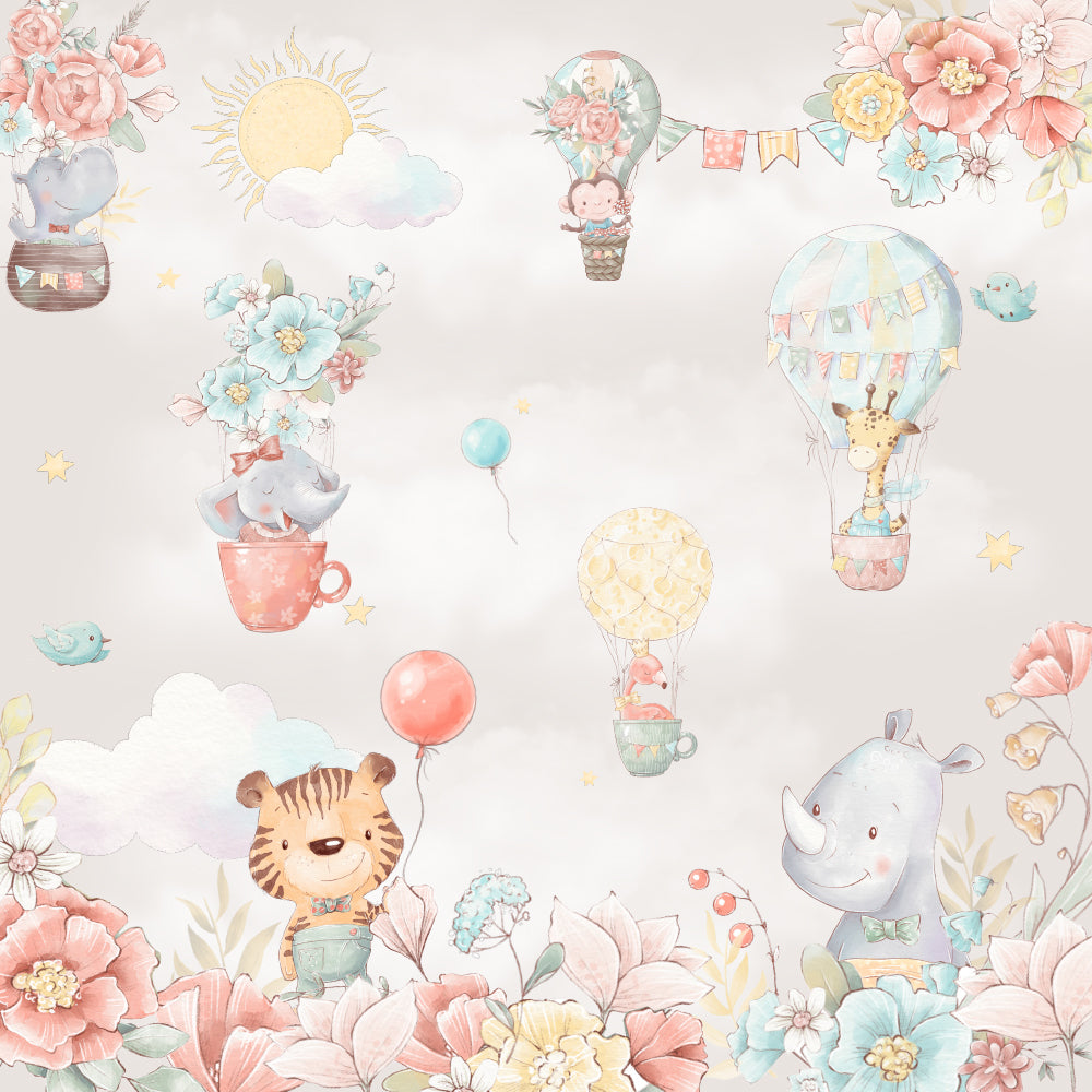 Tropical Animals in Balloon Theme Wallpaper