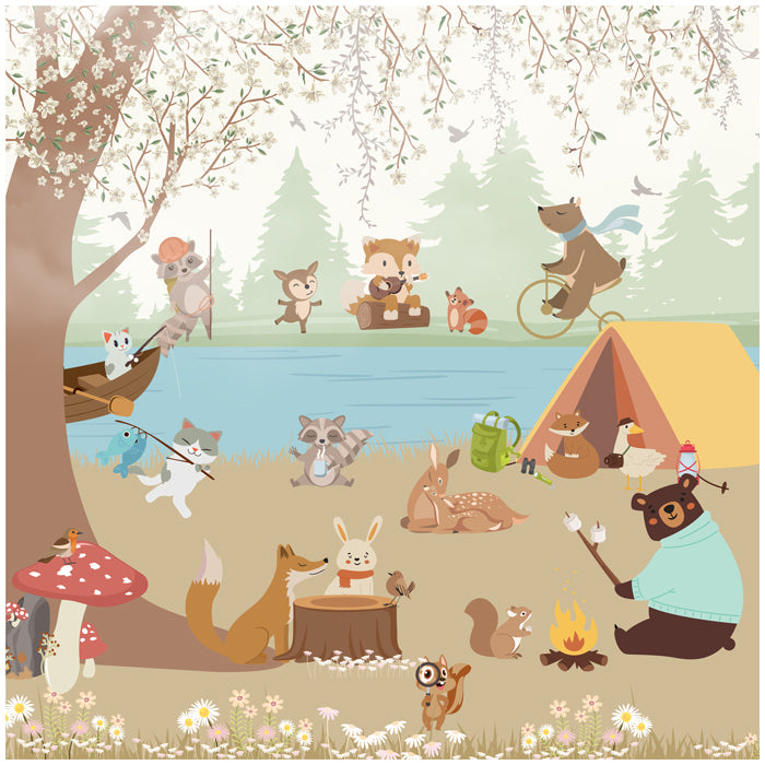 Camping Animal Theme Wallpaper