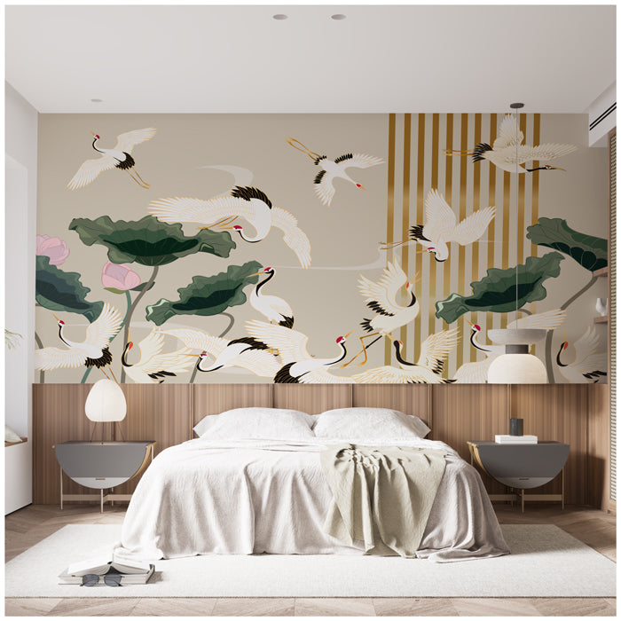 Japanese Crane With Lotus Wallpaper