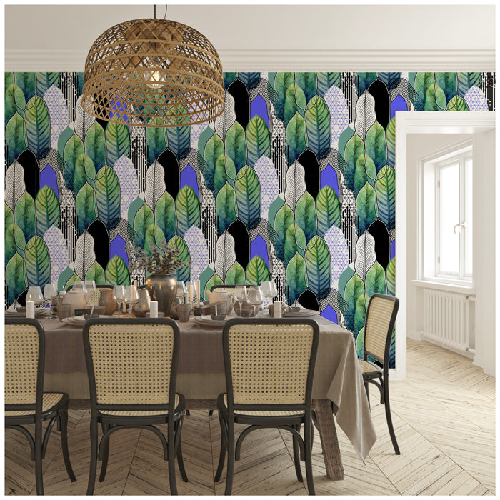 Palm Green Blue Leaf Wallpaper