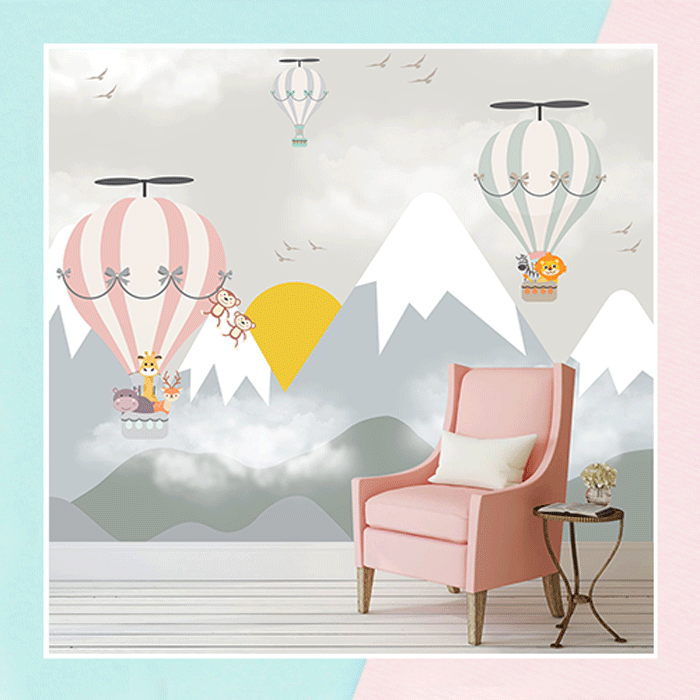 Animals flying in Mountains Theme Wallpaper