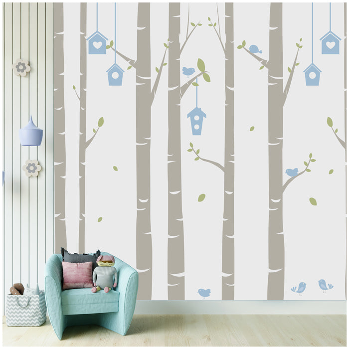Birch Tree With Bird House Kids Wallpaper