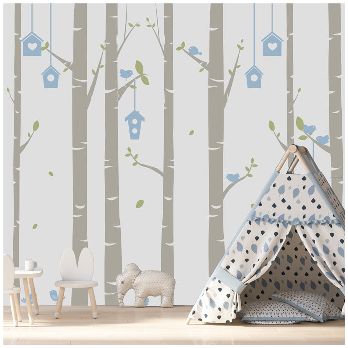 Birch Tree With Bird House Kids Wallpaper