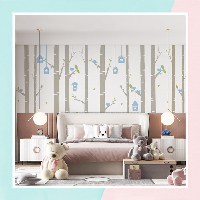 Birch Tree With Bird House Kids Wallpaper