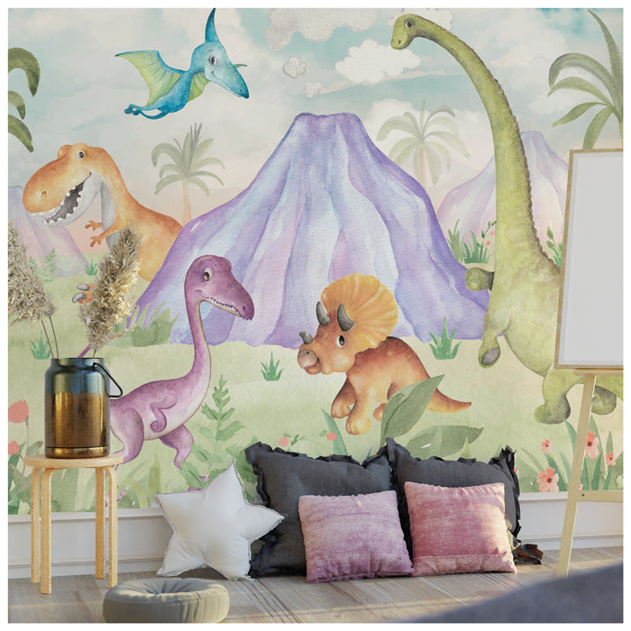 Dino & Friends Theme Kids Wallpaper