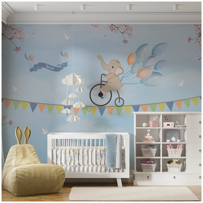Elephant On Bicycle Theme Wallpaper