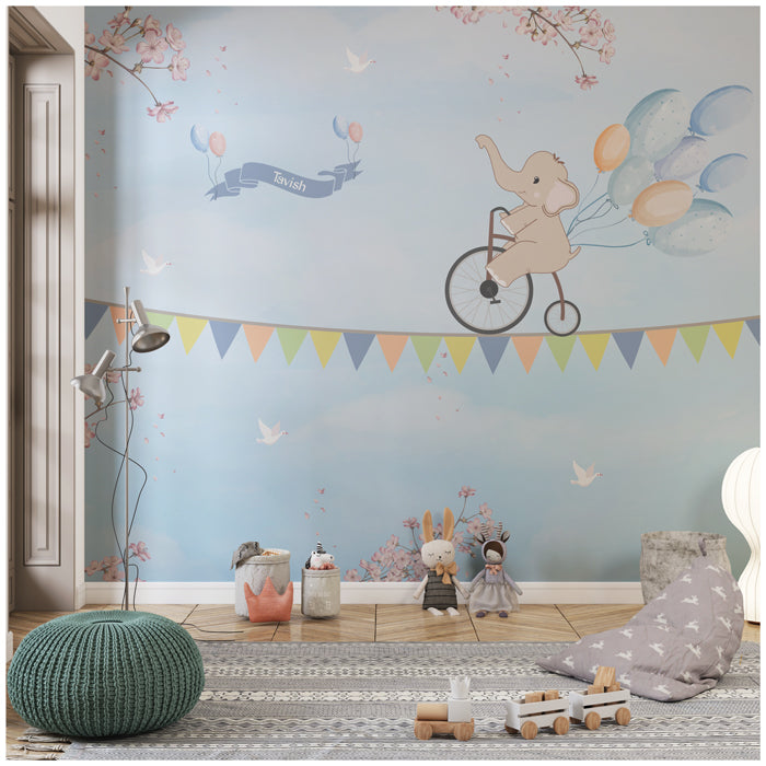 Elephant On Bicycle Theme Wallpaper