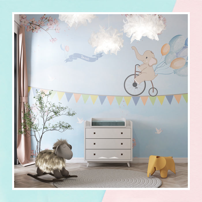 Elephant On Bicycle Theme Wallpaper