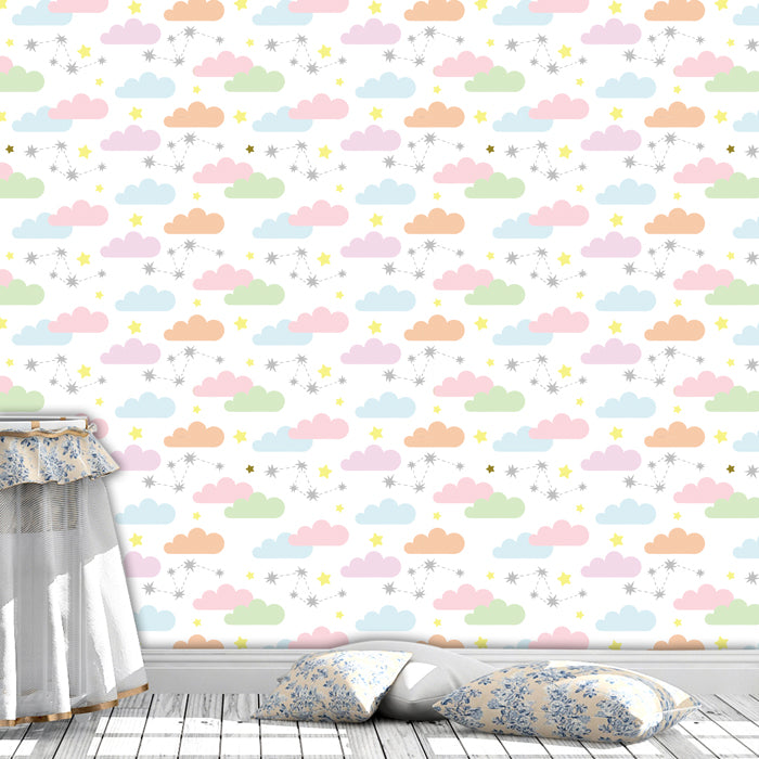 Falling Stars And Clouds Pattern Wallpaper