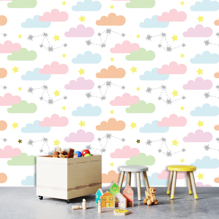 Falling Stars And Clouds Pattern Wallpaper