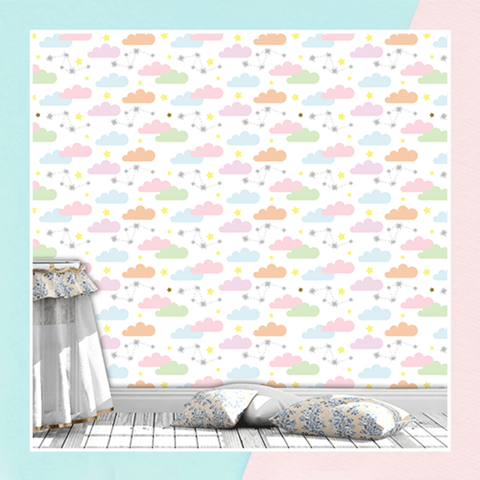 Falling Stars And Clouds Pattern Wallpaper