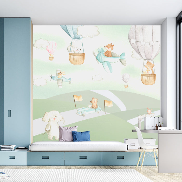 Flying with Teddy & Mice Wallpaper