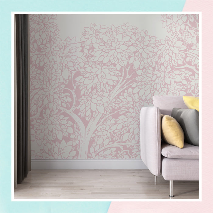 Forest Bellewood Tree Wallpaper - Dusty Pink