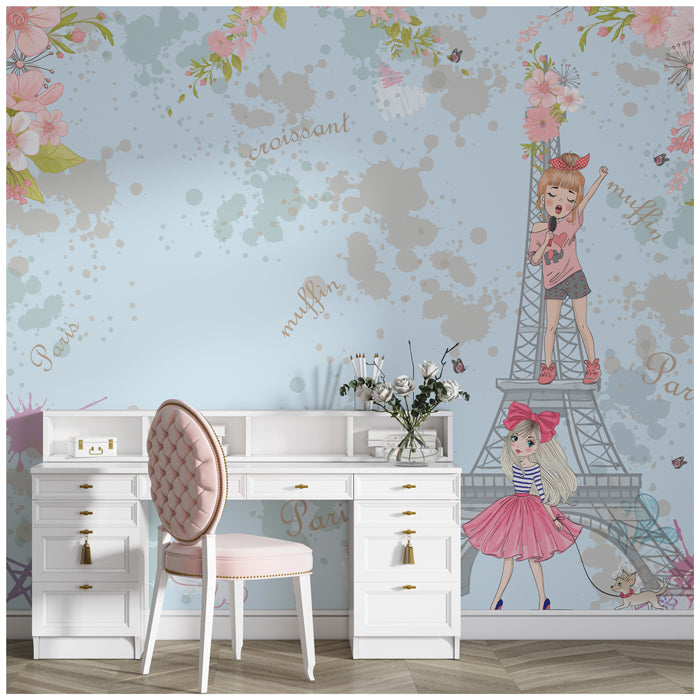 Parisian Floral Eiffel Tower Theme Wallpaper