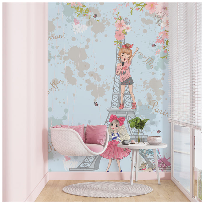 Parisian Floral Eiffel Tower Theme Wallpaper