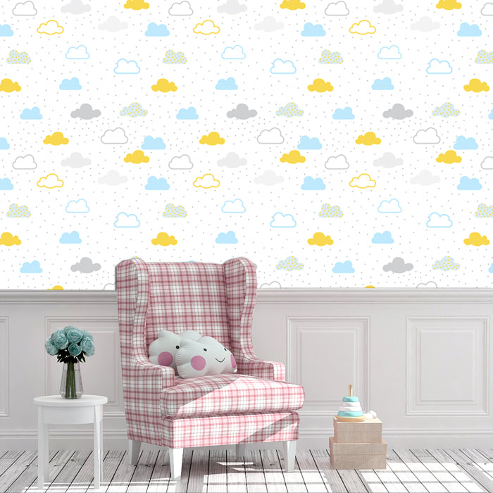 Polka Dot With Clouds Pattern Wallpaper