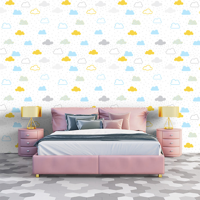 Polka Dot With Clouds Pattern Wallpaper