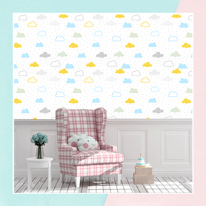 Polka Dot With Clouds Pattern Wallpaper